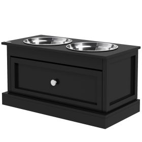 PawHut Elevated Dog Bowls with Storage Drawer, Raised Dog Bowl Stand Pet Food Bowl Dog Feeding Station, Black PawHut Elevated Dog Bowls with Storage Drawer, Raised Dog Bowl Stand Pet Food Bowl Dog Feeding Station, Black